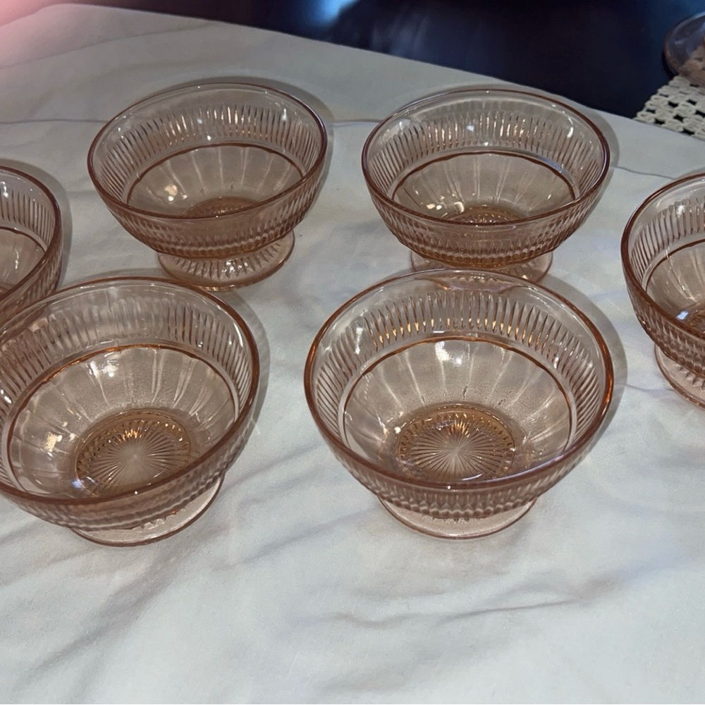 Vintage Anchor Hocking Pink Depression Glass - Short Ribbed Sherbet Dishes 6